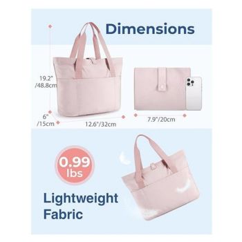 Tote Bag for Women, Foldable Tote Bag With Zipper Travel Large Shoulder Bag Handbag for Work (lotus root color)
