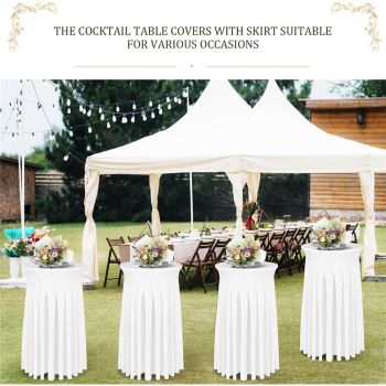 Cocktail Table Covers - 31"x 43" White Cocktail Table Tablecloth with Natural Wavy Round Skirt for Bar Wedding Party Banquet