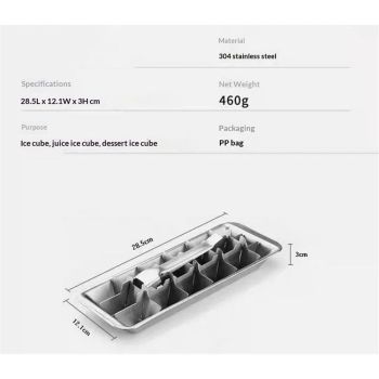 Stainless Steel Ice Cube Maker Tray,Lever Style Ice Cube Mold Quick To Making 18 Ice Cubes, Stainless Steel（silvery）