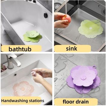 2 pack PVC Bathtub Drain Cover/Strainer - Dual Use Tub Stopper & Floor Drain Protector - Flower Shape Hair Catcher (Green)