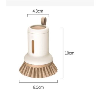 2 pack Dish Brush Set with Soap Dispensing Palm Brush Dish Scrub Brush with Soap Dispenser Palm Dish Brush Kitchen Cleaning Brush with Ergonomic Long Handle for Cleaning Sink, Pot, Pan, Cream Yellow