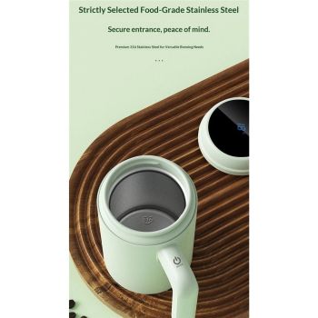 Self Stirring Coffee Mug with Temp Display, 316 stainless steel Auto Mixing Cup for Coffee, Milk, Protein – Gift for Friends, 14.8oz – green