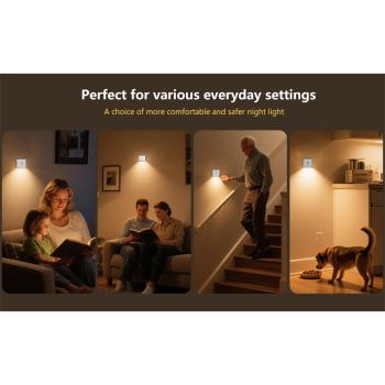 Rechargeable Stair Night Lights Indoor with Motion Sensors, Small Battery Powered Stairway Lights for Bathroom, Hallway, Underbed, Toilet, Magnetic Mount, 4 Pack