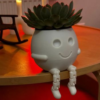 3D printed rocking planter, perfect as a desktop decoration, bookshelf embellishment, or gift. White.