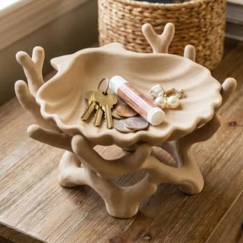 3D printed organic coral and seashell jewelry and key storage box, flesh-colored