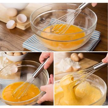 8 Inch Mini Stainless Steel Manual Hand Whisk Handheld Egg Beater Mixer Household Kitchen Utensil for Whipping Cream Egg Stirring Cake Baking