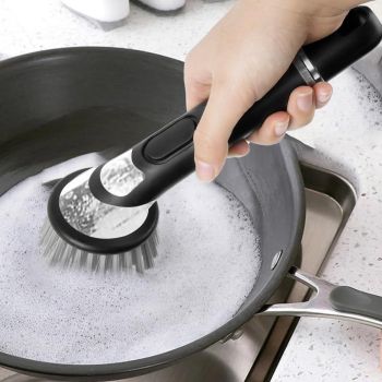 Automatic Liquid Adding Dish Washing Brush Multifunctional Kitchen Cleaner Labor Saving Lazy Scrubber for Pots Pans Cookware Heavy Duty Stain Remover(Yellow)