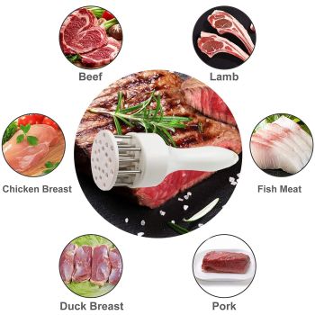 White – 21 Needles Food-Grade Stainless Steel Meat Tenderizer, Household Manual Steak Tenderising Tool, Meat Piercing Breaker for BBQ Beef, Pork & Chicken