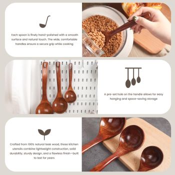 3 Pack Wooden Spoons for Cooking, Heat‑Resistant Wooden Kitchen Utensils with Long Handles, Non‑stick Cookware Safe Wooden Spoon Set for Deep Pots Bowls, Stirring Thick Stews and Serving Food