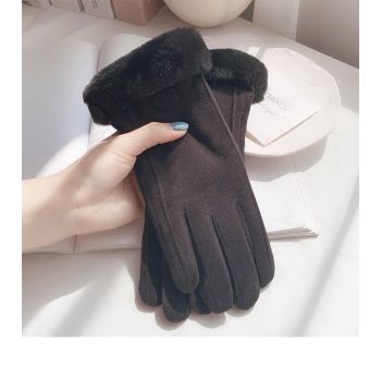 Pink women's Minimalist Solid Color Touchscreen Gloves, Elegant Modern Windproof Warm Riding, Fuzzy Gloves for Fall & Winter