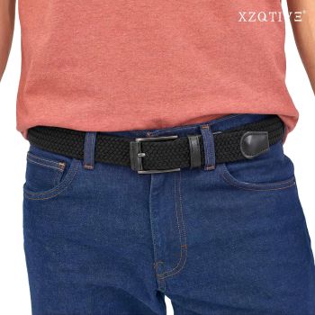 Unisex stretch black woven canvas belt with pin buckle, suitable for jeans, casual pants, shorts and casual wear.