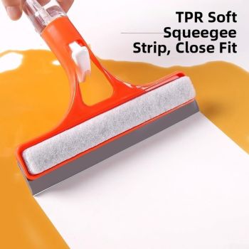 Light Green 2-in-1 for  Window Squeegee with Built-in Sprayer, Silicone Glass Cleaner Scraper with Sponge Wiper Shower Mirrors Cars, Streak- Cleaning Tool.