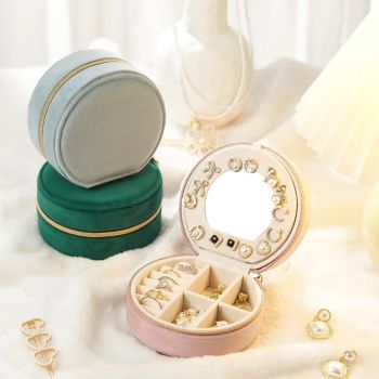 Pink Small Portable Jewelry Box with Mirror for Travel, Luxury 3 Layers Jewelry Organizer Compact Case for Necklace Earring