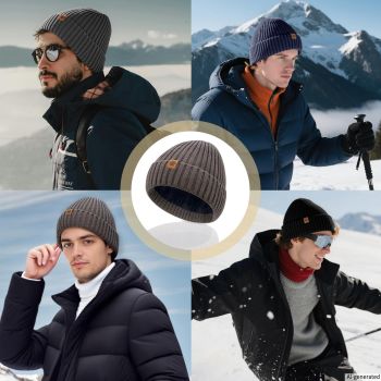 Unisex dark gray warm knitted winter hat, fleece lining, soft and warm, ski hat, narrow brim, suitable for cold weather.