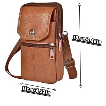 Brown genuine Leather Men’s Crossbody Waist Bag, Multifunctional Belt Pouch, Portable Outdoor Phone & ID Card Holder, Casual Fanny Pack for Daily‑use
