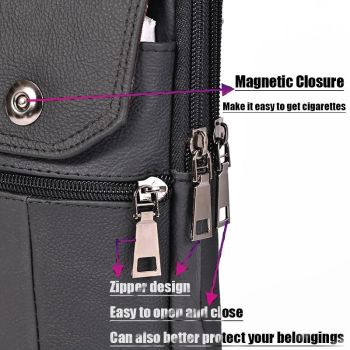 Black genuine Leather Men’s Crossbody Waist Bag, Multifunctional Belt Pouch, Portable Outdoor Phone & ID Card Holder, Casual Fanny Pack for Daily‑use