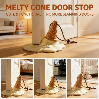 White Cartoon Ice Cream Shaped Silicone Door Stopper with Suction Cup Base Detachable Lanyard Multi‑Color Optional for Household Door Positioning Anti‑Collision Interior Safety Layout
