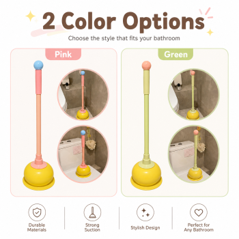 Toilet Plunger, Long Handle Bathroom Plunger with Strong Suction Cup, Non-Scratch Drain Plunger for Toilet, Kitchen Sink, Bathroom Drain, Bathtub and Shower, Cute Freestanding Clog Remover, Green