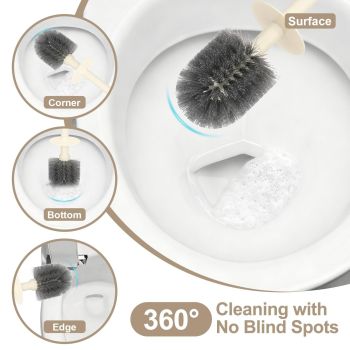 Toilet Brush with Holder Silver, Modern Toilet Bowl Cleaner Set with Sturdy Base and Deep Cleaning Bristles