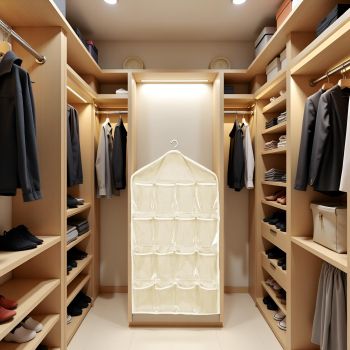 Beige Hanging Storage Bag for Closets, Portable 16 Pockets Hanging Organizer for Socks, Bras and Underwear, Closet Organizers and Storage Closet Bag, Behind the Door Organizer