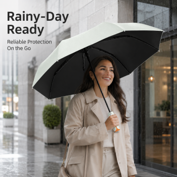 White automatic travel umbrella with 60 ribs, large double-layered wind and rainproof umbrella, portable folding sun umbrella, outdoor rain and sun protection.