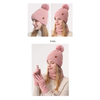 Women Black Argyle 3-Piece Set-Hat Scarf and Gloves