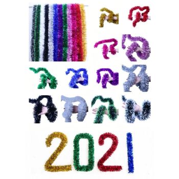 Thick Tinsel Garland 2M Dark Green with Green Trim 5pcs