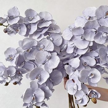 Artificial Oil Painting Phalaenopsis, Light Purple, 3 Pack