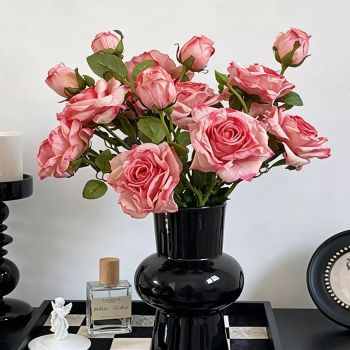 Vintage Burnt Edge Artificial Rose, Pink Sweet Decor, 3 Pack