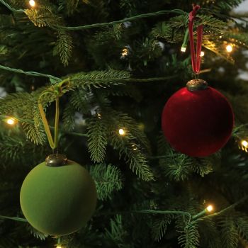 24pk Flocked Xmas Baubles Metal Cap, Royal Blue 8cm