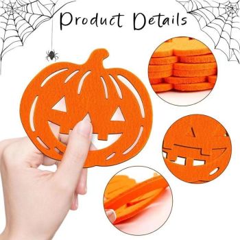 14pk Mixed Pumpkin & Spider Web Halloween Felt Coasters
