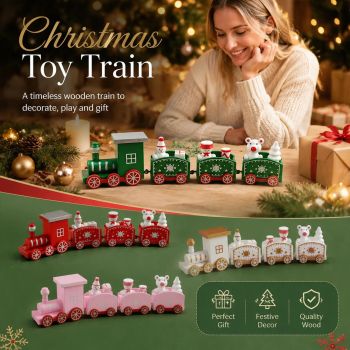 Christmas Decor Train Ornament Plastic Xmas Gift, Red Box