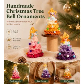 Crochet Xmas Tree Bell Ornament Style C, Cute Stocking Filler Gift