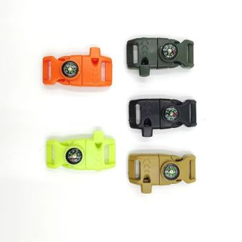 4pk Khaki Multi Survival Paracord Buckle Flint Whistle Compass
