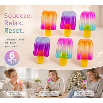 6 Pack Popsicle Squishy Assorted Tones, Large Set For Sustained Emotional Calm, Xmas Set