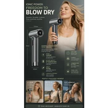 Cordless USB Charging Blow Dryer Grey, Low Noise Quick Dry Design, Portable Daily Hair Styling Present