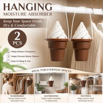 2 Pack Ice Cream Shaped Suspended Moisture Absorbers, Cute Decor + Dehumidifying Function, Bring Cheerful Vibe To Dull Damp Wardrobes
