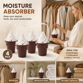 Four Pack Ice Cream Shaped Hanging Moisture Absorbers, Whimsical Cute Decor For Kids & Guest Wardrobes, Anti-Mildew Light Fragrance