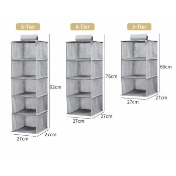 Cotton Linen Layered Hanging Clothes Bag, 4 Tier, Grey, Maximize Closet Space