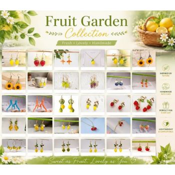 Vivid Fruit Hook Earrings, Double Lemons Three Leaves Single Flower Design, One Pair