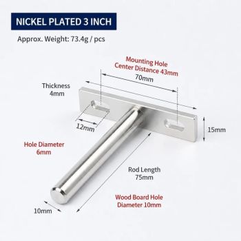 3" Nickel Hidden T Shelf Bracket 2Pcs w/ 5x60&5x80 Screws