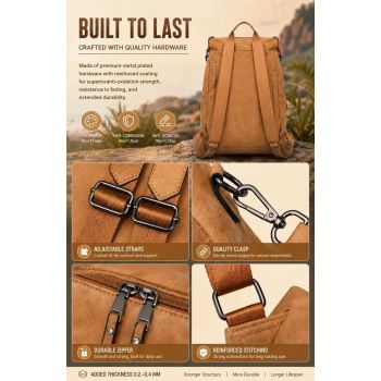 Two-Tone Coffee Textured Women Retro Backpack Multi Functional Large Capacity Bag