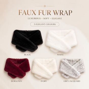 Grey Jacquard Fluffy Faux Fur Wrap Ladies Evening Party Stole