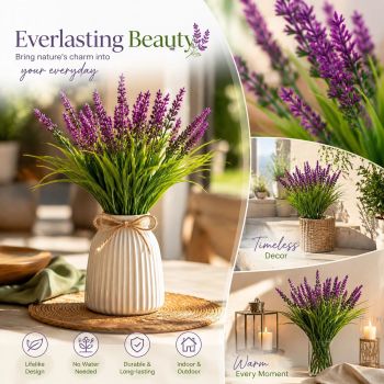Lotus Pink 7 Branch Faux Lavender Bouquet Backyard Table Decor Set of 9