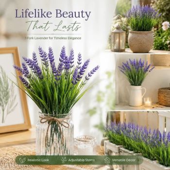 Purple 7 Fork Faux Lavender Spring Grass Artificial Floral Stems 12 Pack