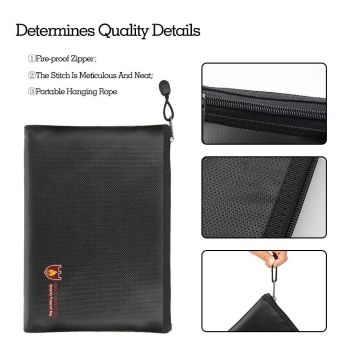 Fire‑Resistant Waterproof File Pouch Small Grey 20x12cm Velcro Zipper Design, Multi‑Purpose Document Card Holder, Halloween Important Paper Security Storage Case