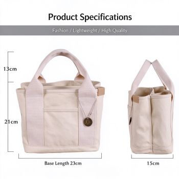 16Oz Canvas Hand‑Carried Lunch Bag Light Blue, Reusable Women Canvas Handbag, Holiday Outdoor Picnic Grocery Carry‑All Pouch