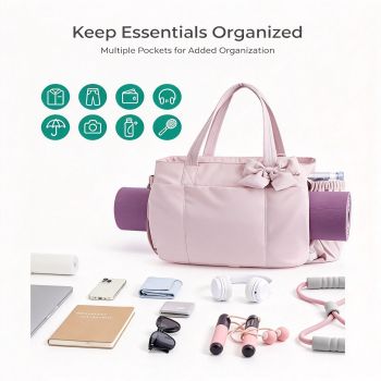 Women Casual Large‑Capacity Bow Crossbody Tote Bag Pink 40x30x8CM, Single‑Shoulder Outdoor Travel Handbag, Holiday Weekend Trip Shopping Accessory