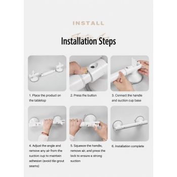 Extended White Suction Grab Bar