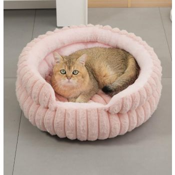 Plush Round Bed - Cream White, Size L: 60×60×15cm